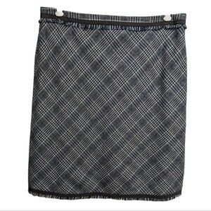 Sigrid Olsen Skirt Women Size 14 Wool Blend Plaid Fringe Trim Pleated
